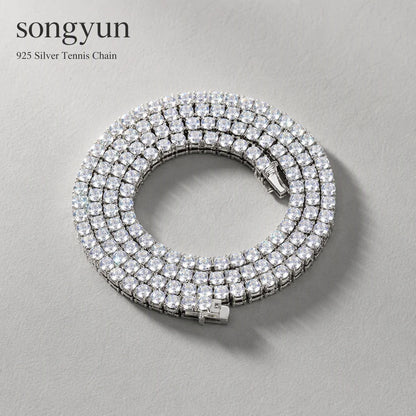 SY Brand Jewelry 925 Sterling Silver Tennis Chain Necklace For Women Men 7A Zircon Luxury Necklaces Rhodium Plated S925 Jewelry
