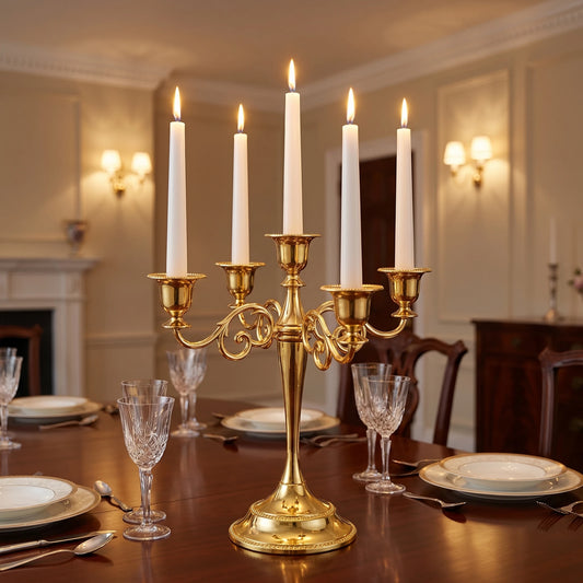 5-Arm Victorian Scroll Candelabra Vintage Curved Metal 5 Light Candlestick for Wedding Dining Table Centerpiece Decor