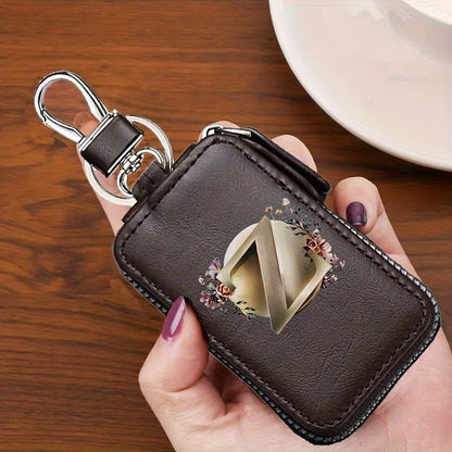 YSB-28 Vintage Alphabet CoffeeKey Pouch A-Z 26 Initial Keychain, Unisex KeyPouch, WalletHolder，Car Key Case, Men'sKey Pouch Gift
