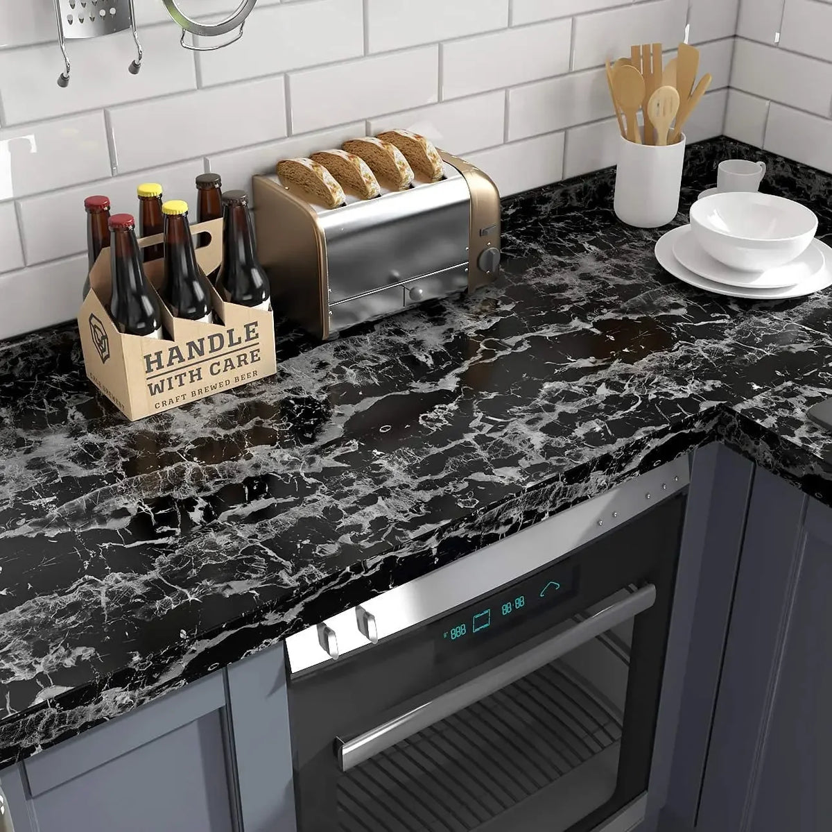 Marble Pattern Kitchen Oil Stickers Self Adhesive Waterproof Cabinet Stove Countertop Desktop Bathroom Renovation Wallpaper Home