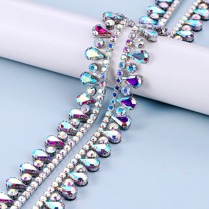 QIAO Multi-color Crystal Glass Rhinestone Border Diamond Ribbon Iron On DIY Wed Dress Skirt Clothing Accessories Diamond Strips