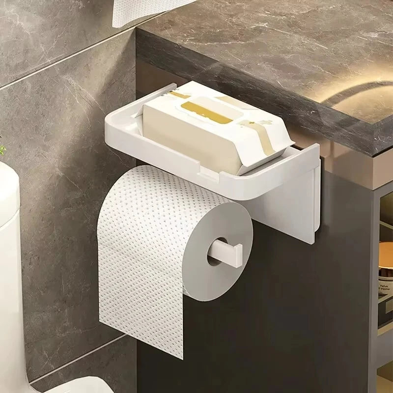 Toilet Paper Holder ﻿Aluminum Alloy Wall-Mounted Toilet Roll Holder Storage Toilet Paper Dispenser Bathroom Kitchen Towel Rack