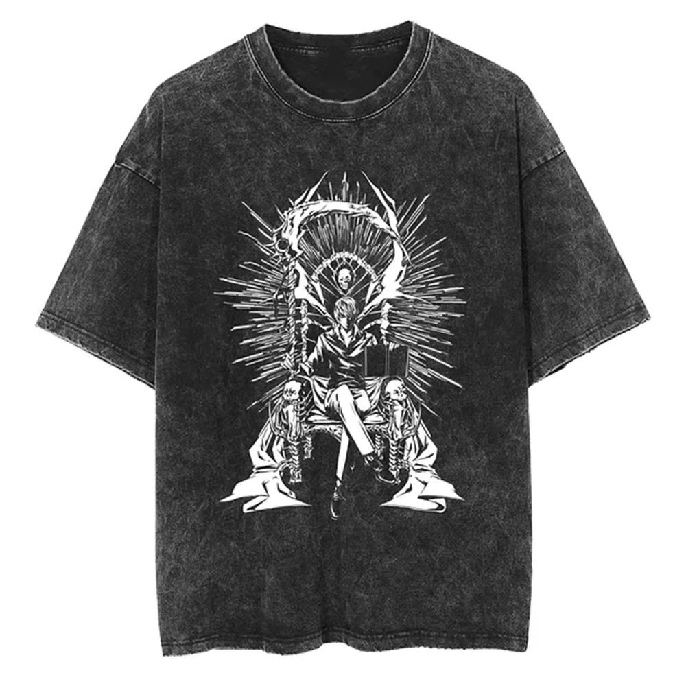 Harajuku Vintage Washed T Shirts Death Note Anime Graphic Printing T Shirt Cotton Fashion Streetwear Unisex Top Tee