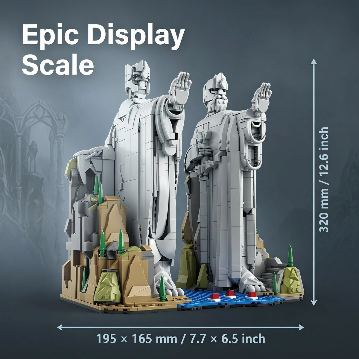 2 in 1 Argonath Giant Statue Building Set, 839+867 PCS LOTR Famous Scene Collectible Desk Decor Display Model for Hobbyists