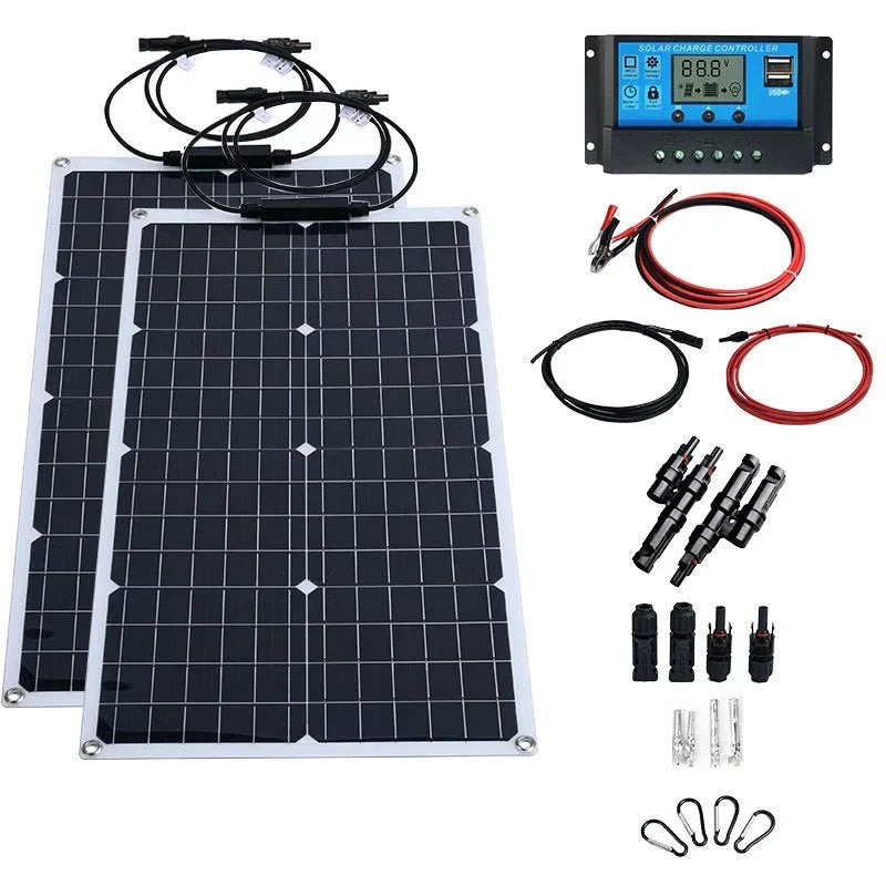2000W Solar Energy System 110V/220V 4000W Solar Panel Inverter Glass 12V Battery Charging Controller For Home/Outdoor Use