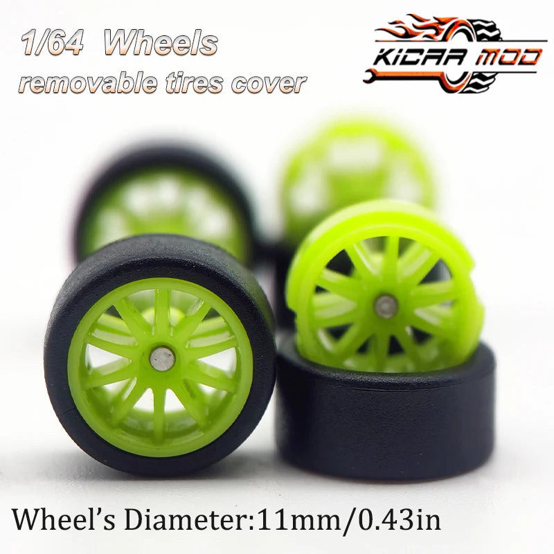 1/64 RLC Premium Wheels with Rubber Slick Tires for 10 Spokes Model Car Refitting Parts D:11mm (1 Set)
