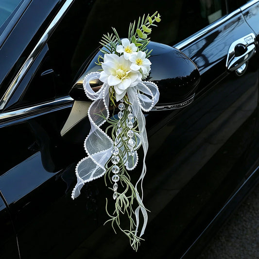 Artificial Wedding Car Flower Decor, Multi-Use for Car Mirror/Chair Back/Wine Glass, Romantic Floral Ornament for Bridal Party