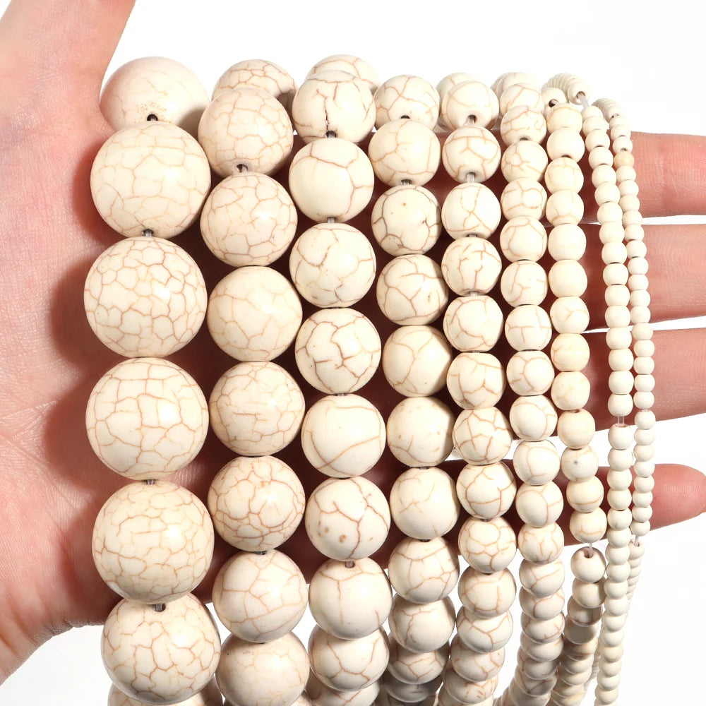 Natural White Turquoises Stone Beads 3-16mm Gemstone Spacer Bead for Jewelry Making DIY Bracelet Necklace Beaded Accessories