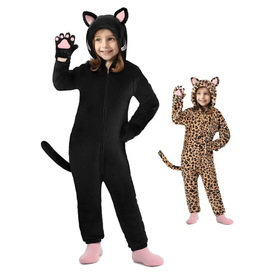 Carnival Christmas Enfant Black Cat Leopard Cosplay Costume Enfants Anime Pajamas Animal Onesies Kigurumi Halloween Jumpsuit