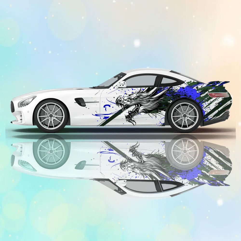 Line Japanese Dragon Splash Car Vinyl Wraps Decal PVC Anti Scratch Sticker Suitable for Trucks SUV Decor Auto Accessories Gift