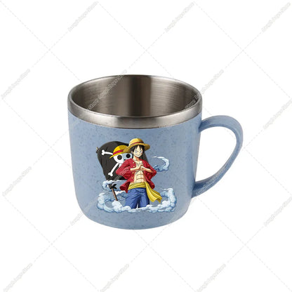 One Piece Water Cup Cartoon Anime Print Stainless Steel Drinking Glass Luffy Double Layered Heat-resistant Coffee and Milk Mug