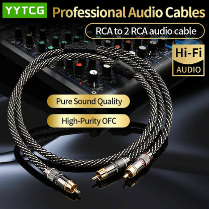 YYTCG HIFI rca to 2rca audio cable 6N OFC Subwoofer Y Cable RCA 1 Male to 2 Male Audio cable for Speaker,DVD, TV, Amplifier