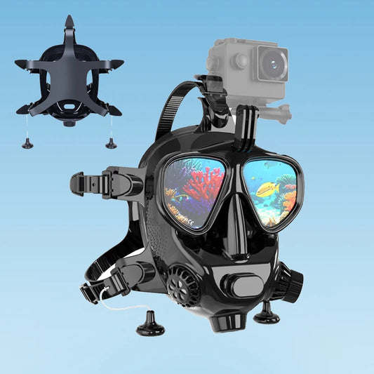 Full Face Diving Goggle for Adults Anti Fog Leakproof 180° Panoramic View Silicone Scuba Face Diving Mask with Camera Mount