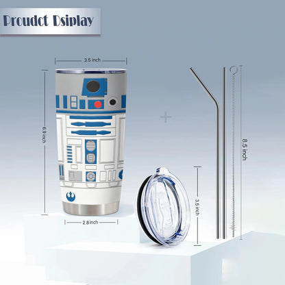 20Oz R2-D2 Robot print Vacuum Tumbler cup Stainless Steel Double wall Insulated water bottle with Lid keep Cold\ Hot drink gift