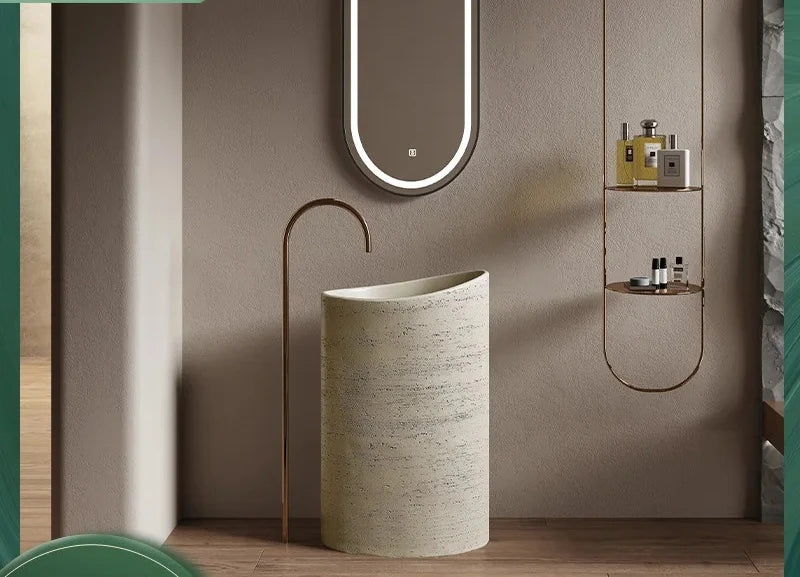 Design Sense Niche Artificial Stone Pillar Basin B & B Clubhouse Wabi Sandy Wind Travertine Integrated Floor-to-Floor Washbasin