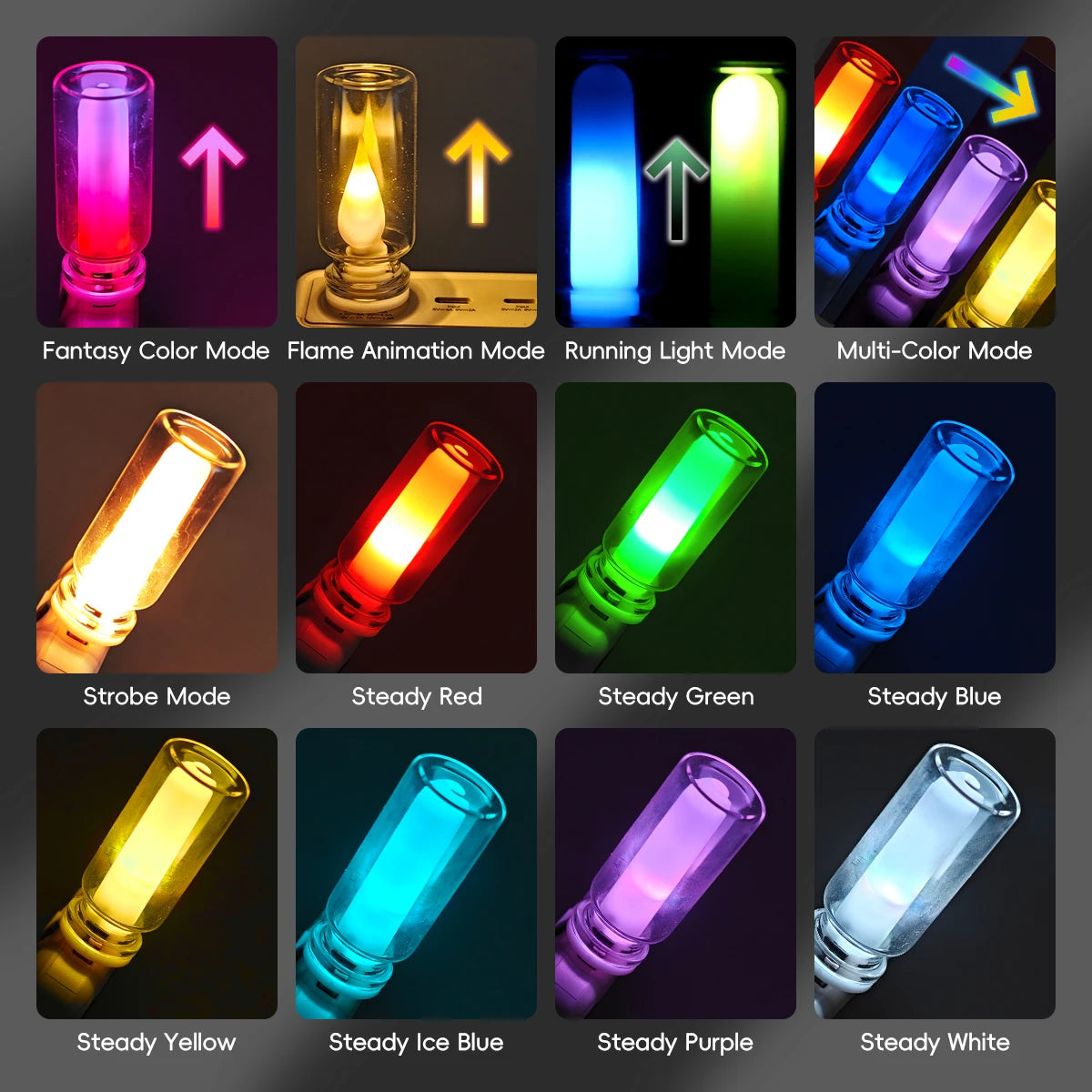 RGB Dynamic LED Touch Ambient Light Candle Type Night Light Clear Glass Flickering Flame Light USB Car Interior Accessories