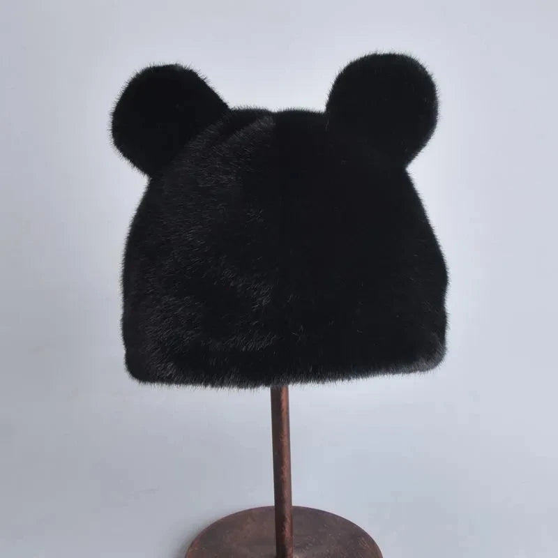 Winter Luxury Faux Mink Fur Beanies Caps Women's Earmuffs Fashion Warm Cap Berets Faux Mink Fur Brim 2026 Fashion Warmer Cap