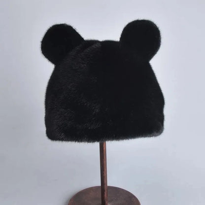 Winter Luxury Faux Mink Fur Beanies Caps Women's Earmuffs Fashion Warm Cap Berets Faux Mink Fur Brim 2026 Fashion Warmer Cap