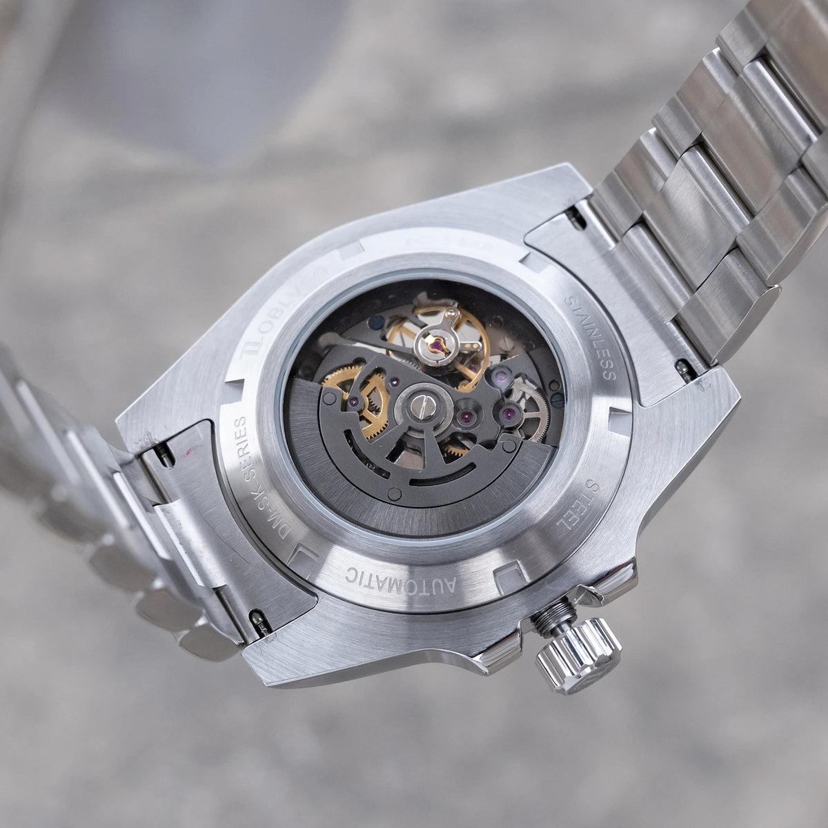 OBLVLO Men's Luxury Green Skeleton Dial Diving Watch Stainless Steel Luminous Waterproof Automatic Mechanical RX-DK Top Brand