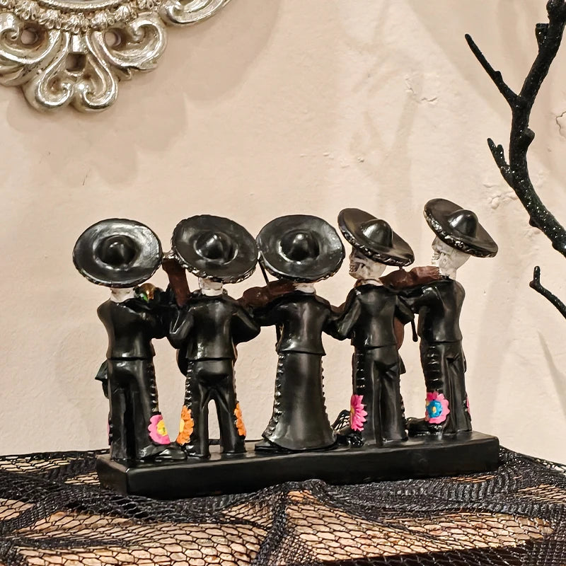 Day of the Dead Skeleton Band Statue Creative Resin Holiday Sculpture for Festive Decoration Ornament