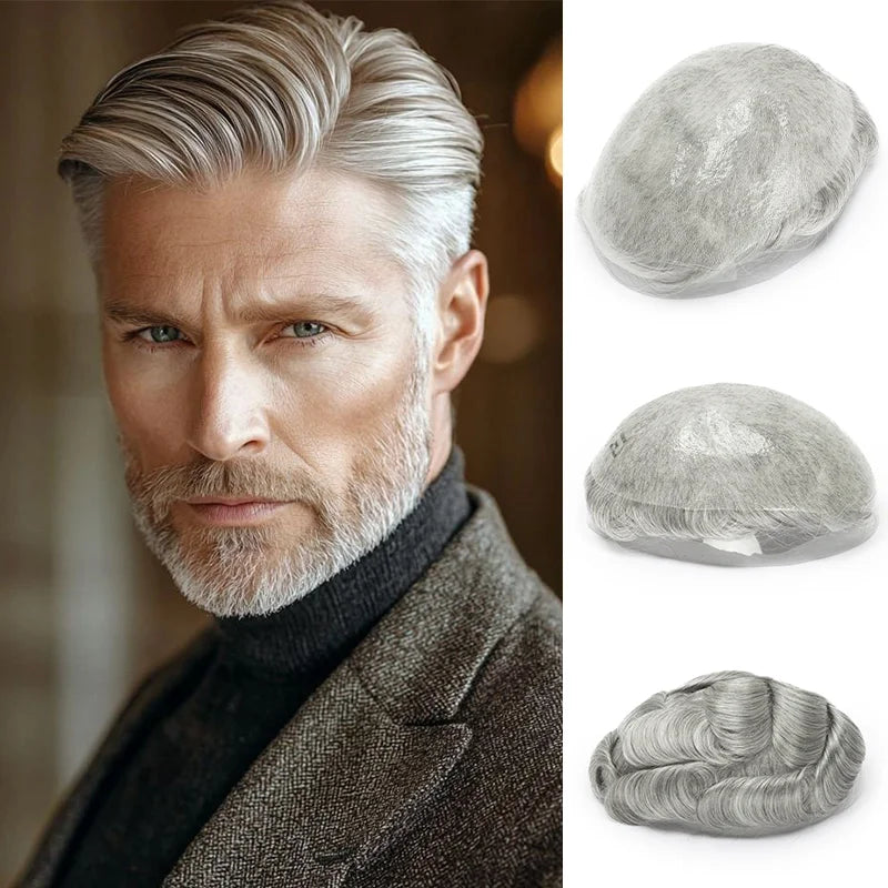 0.03mm Thin Skin Men's Wig 90% 100% Density Human Hair Men Toupee Capillary Prosthesis V Loop Natural Hairline for Hair Loss