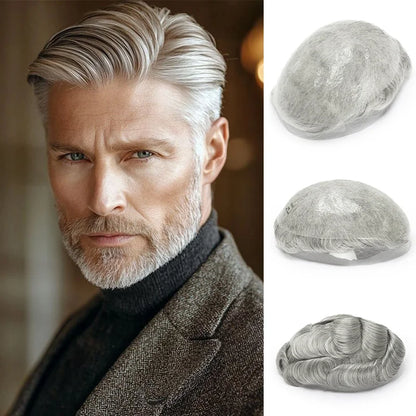 0.03mm Thin Skin Men's Wig 90% 100% Density Human Hair Men Toupee Capillary Prosthesis V Loop Natural Hairline for Hair Loss