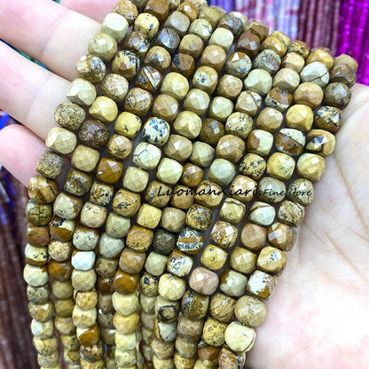 Natural Stone 7-8MM Faceted Square Lapis Lazuli Loose Cube Spacer Beads for Jewelry Making Diy Earrings Bracelets Accessories