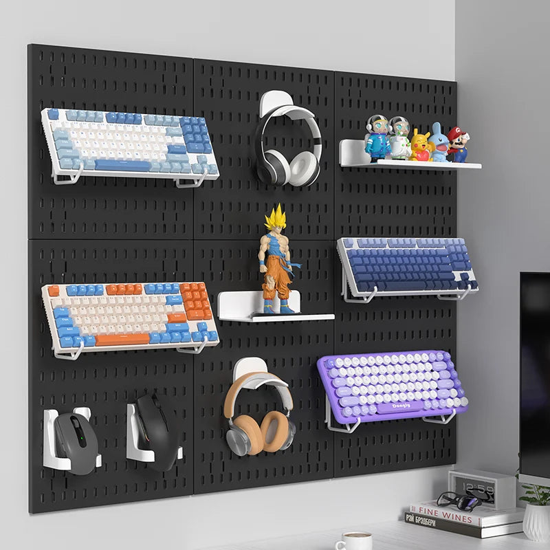 No-Drill Gaming Room Pegboard, Wall Organizer for Controller, Headphone & Keyboard Stand, Multi-Functional Display Storage Rack