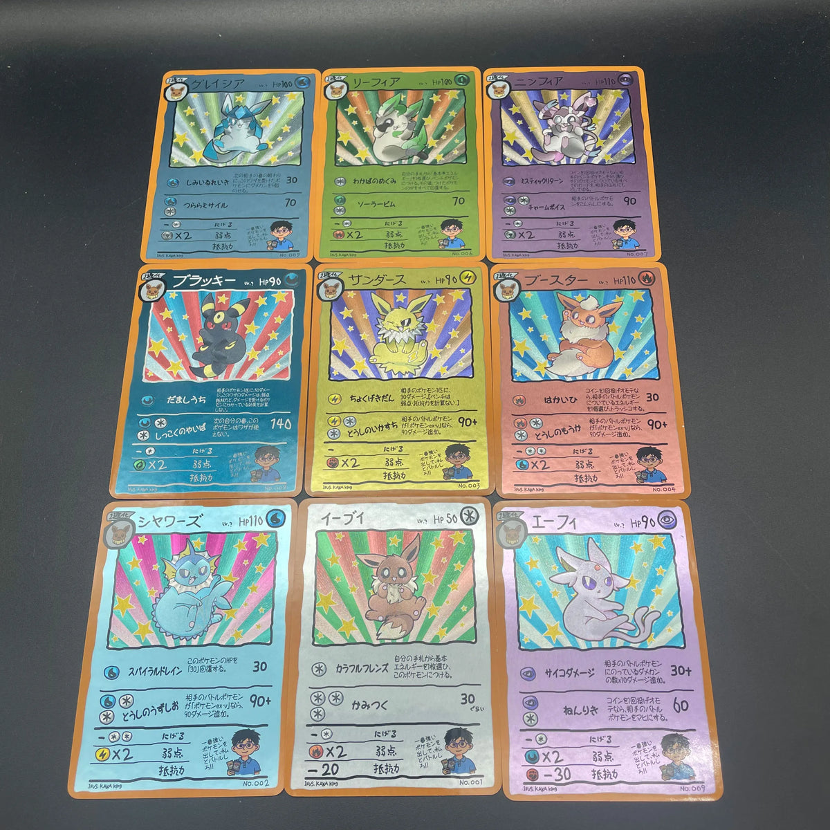 DIY Anime PTCG Self-made Original Vintage Hand-Drawn Style Eeveelutions Umbreon Jolteon Eevee Game Collection Card Birthday Gift