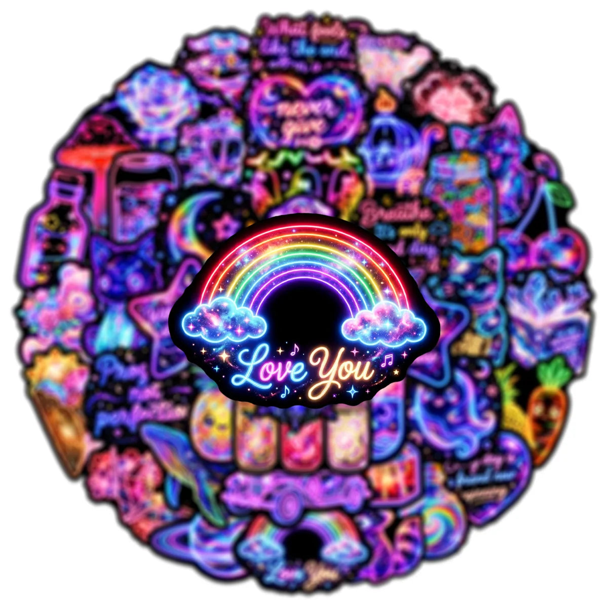 50-Pack Waterproof Neon Graffiti Stickers for Luggage Guitar Skateboard Fridge - Cool Student Stationery Decorative Decals