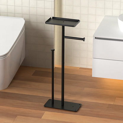 Vertical Toilet Paper Holder with Shelf, Toilet Paper Storage, Multi Roll Paper Storage Rack, Bathroom, Black, Bathroom Storage