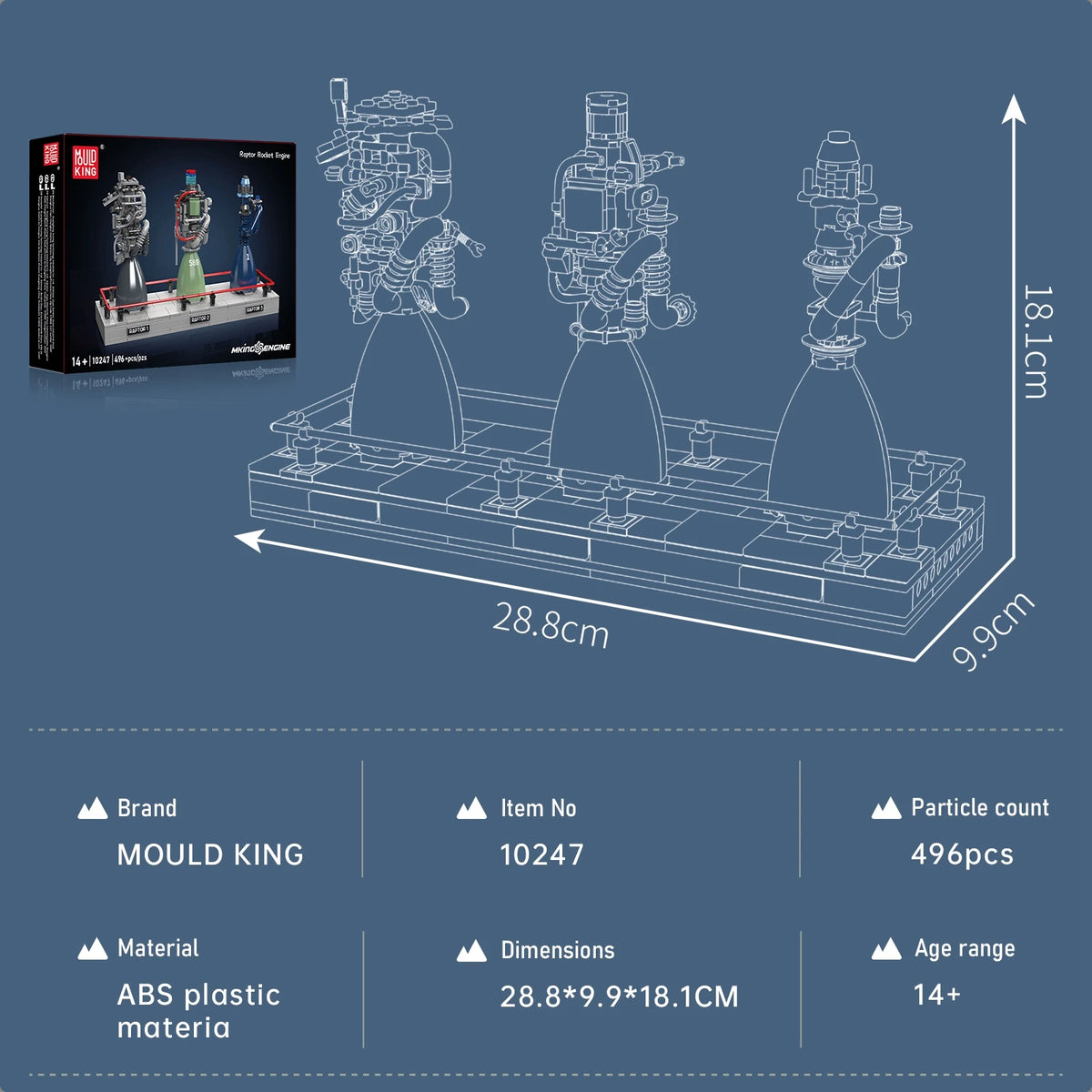 MOULDKING Raptor Rocket Engine Building Blocks Mechanical Science and Education Model Kids DIY Toy Adults Creative Gift 10247