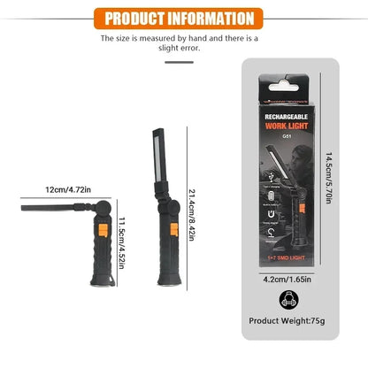 USB Flashlight Rechargeable Built-in Battery Camping Torch LED Work Light with Magnetic Base 5 Modes For Home Outdoor Camping