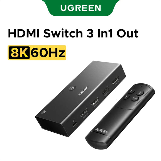 UGREEN HDMI 2.1 3 in 1 out Switcher 8K 60Hz HDMI-compatible Switch with Remote Control Converter For Xbox PS5 Monitors