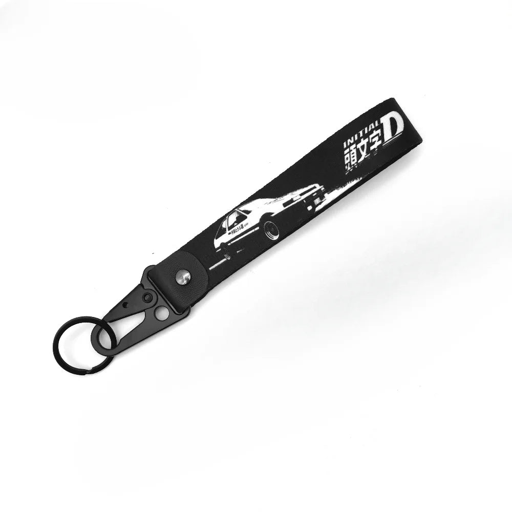 Newest JDM Style Car Keychain Nylon Initial D Gift Lanyard Keyring Auto Key Steel Spring Clip Key Starp Key Pendant