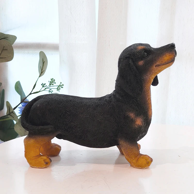 Realistic Resin Dachshund Figurine Lifelike Puppy Animal Sculpture Suitable for Outdoor Gardens Home Decor Pet Lovers