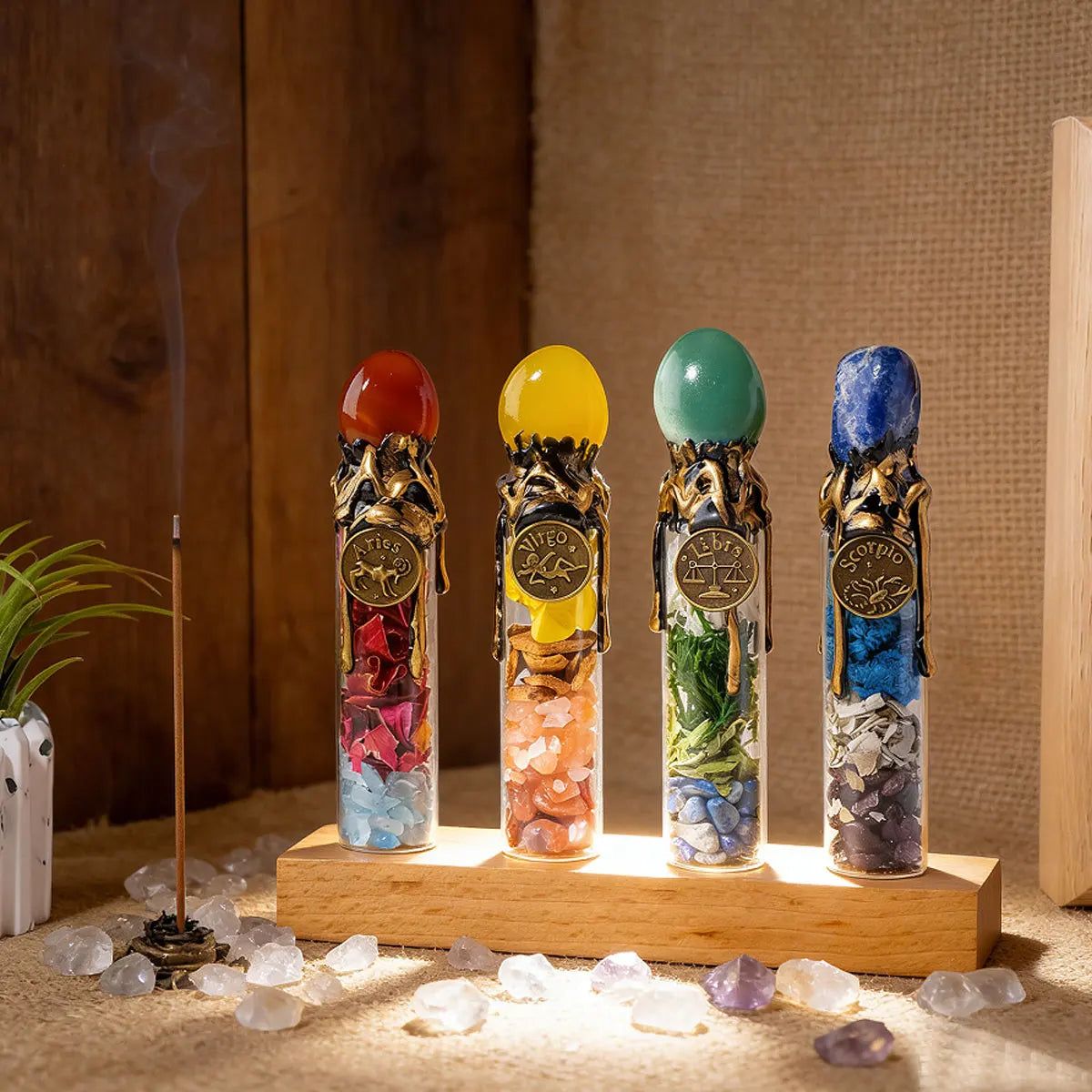 1PC Natural Crystal Zodiac Wishing Bottle, Magic Energy Healing Stone Drifting Bottle with Raw Stones, Spiritual Divination Reik