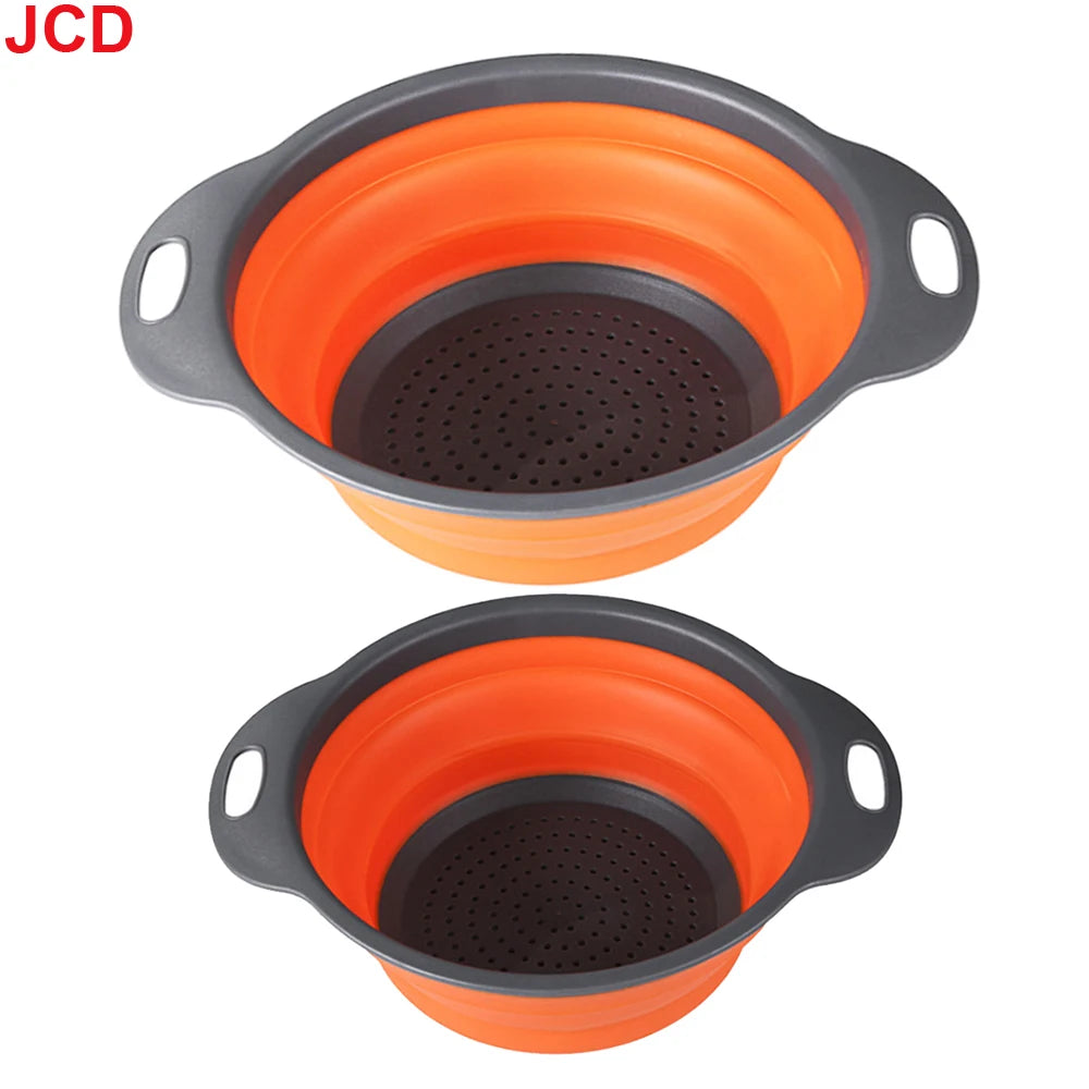 JCD 1pcs Fruit Vegetable Washing Basket Foldable Strainer Silicone Colander Dish Collapsible Drainer Filter Kitchen Storage Tool
