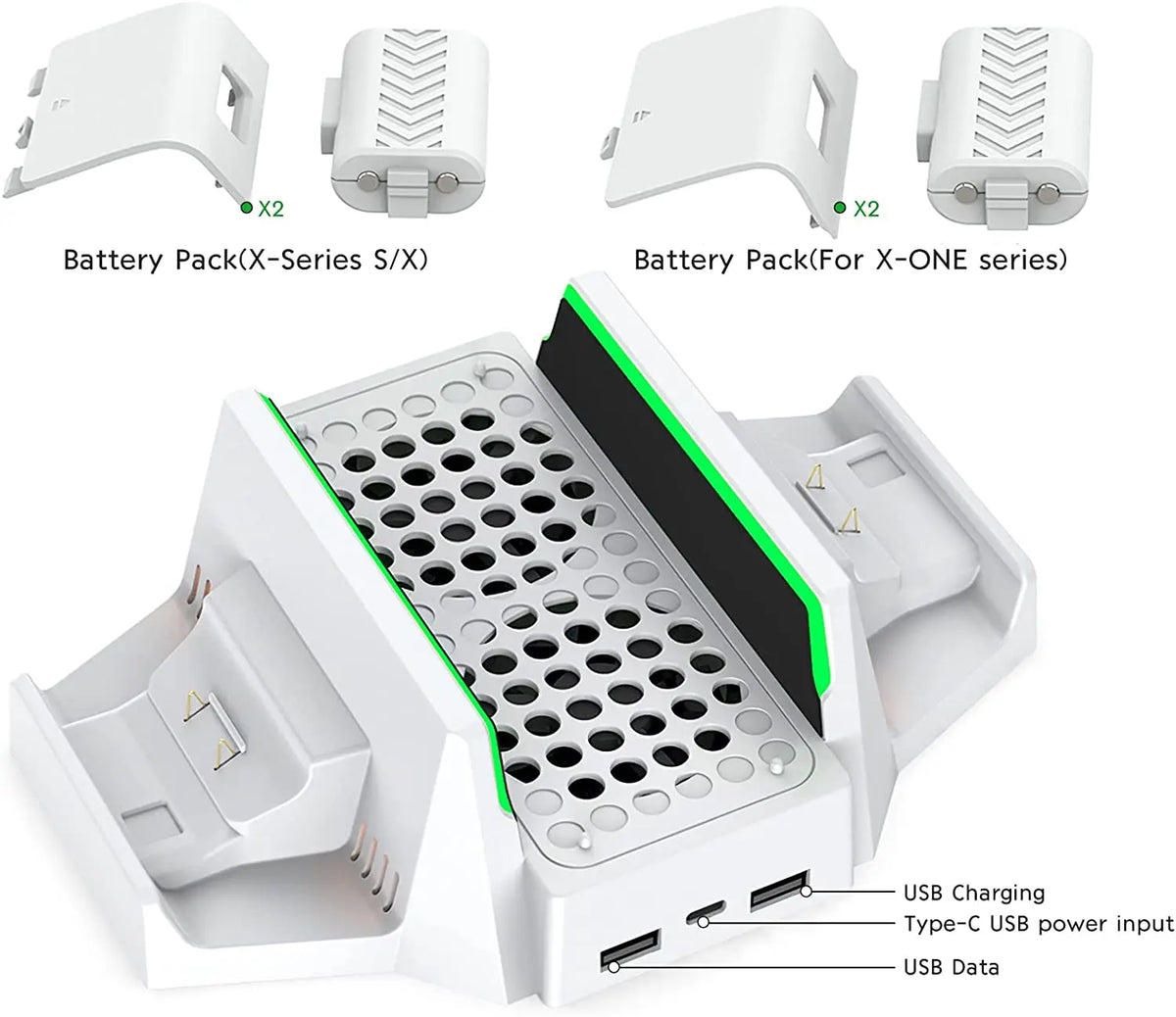 Cooling Stand for Xbox Series S with Dual Cooling Fan Dual Controller Charging Dock with LED Indicator and Extra Two 800mAh Rec
