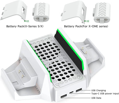 Cooling Stand for Xbox Series S with Dual Cooling Fan Dual Controller Charging Dock with LED Indicator and Extra Two 800mAh Rec
