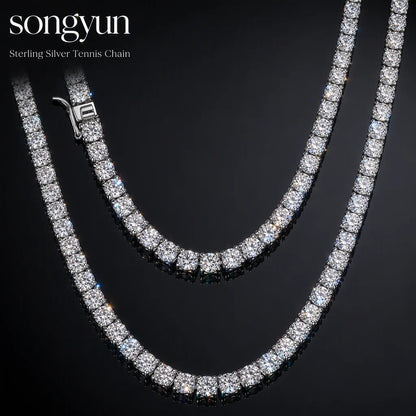 SY Brand Jewelry 925 Sterling Silver Tennis Chain Necklace For Women Men 7A Zircon Luxury Necklaces Rhodium Plated S925 Jewelry