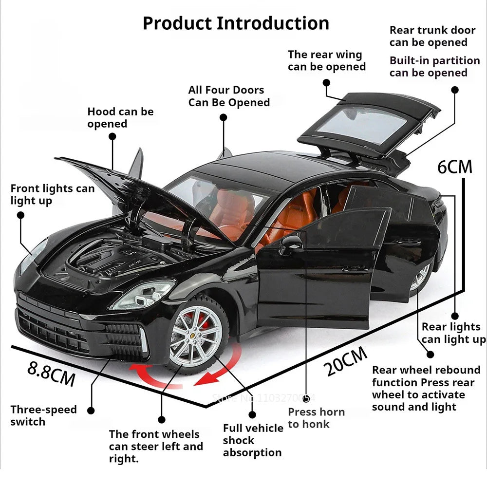 1:24 Panamera Cayenne Alloy Model Diecast Car Miniature Toys Doors Opened Sound Light Pull Back Sports Cars Kids Christmas Gifts