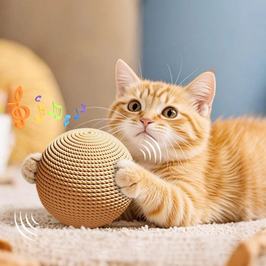 Large Sisal Cat Ball Toy, Interactive Scratching Chew Toy, Teeth Cleaning Self-Play Toy for Indoor Cats and Kittens