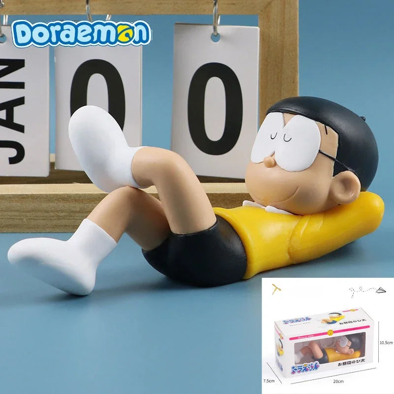 Anime Doraemon Nobita Nobi Sleep Car Decoration Kawaii Action Figure Blue Fat Collectible Model Toy Dolls Birthday Gifts