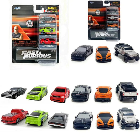 JADA 1:128 Fast & Furious Diecast Mini Alloy Car Set Action Figure 3 Pack Vehicles Doll Model Toys Collect Ornaments