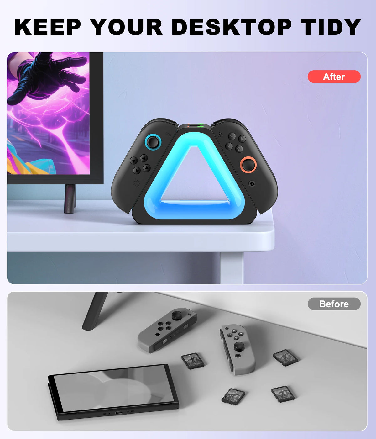 BEBONCOOL Switch 2 Magnetic Charging Dock 4 in 1 Controller Charger Stand - Space-Saving Desktop Game Accessory