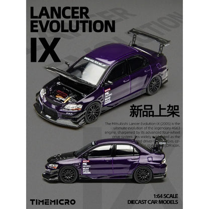 Time Micro 1:64 Mitsubishi EVO 9 LANCER EVOLUTION IX Simulation Static Alloy Car Model, Boys' Toy Collection Decoration Item.
