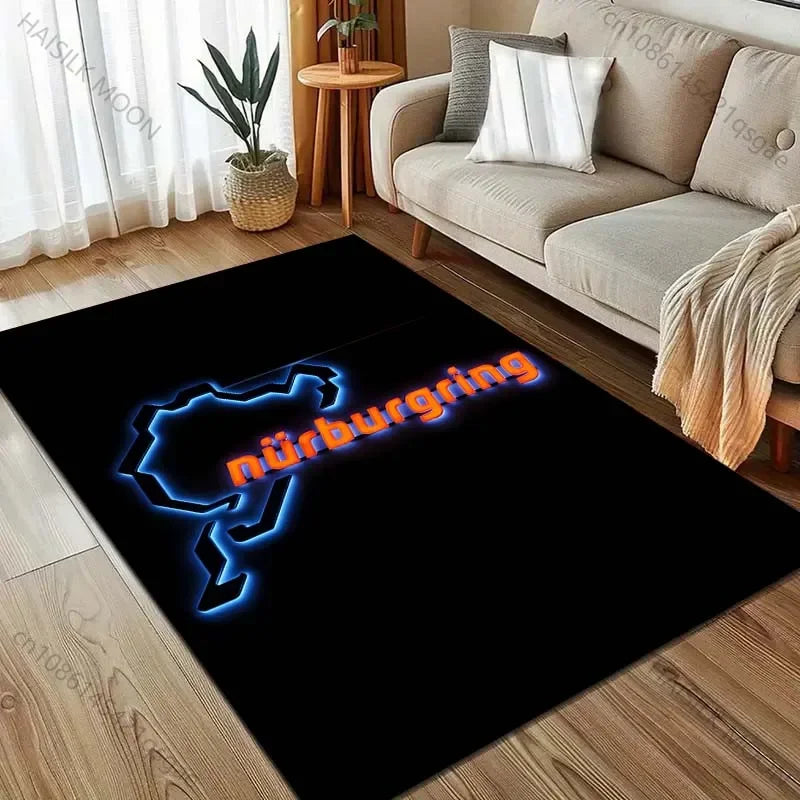 Race Track Inspired Area Rug – F1 Style Circuit Carpet for Living Room & Bedroom, Non-Slip Washable Large Floor Mat