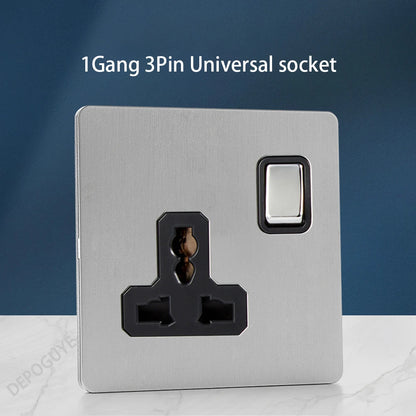 Wall Light Toggle Retro Switch Panel 1-4 Gang 2 Way EU Silver Gray Brushed Stainless Steel Antique Switch Outlet with USB Chargi