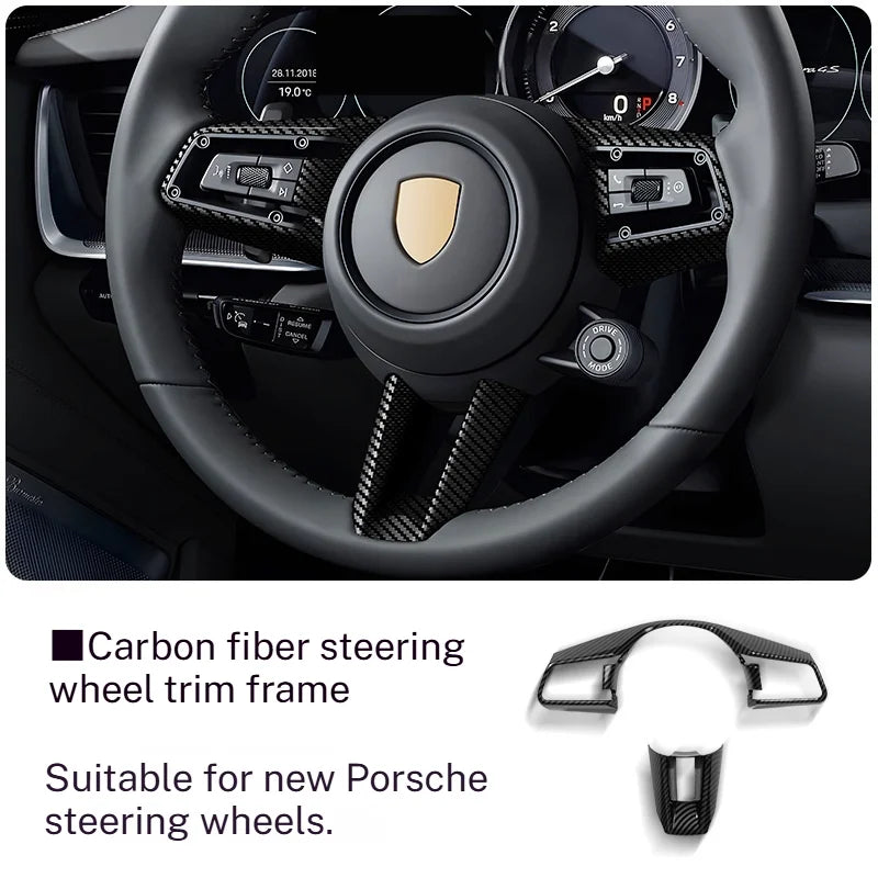 For Porsche Macan Cayenne Panamera 718 Taycan 2011-2025 Style Carbon Fiber Steering Wheel Cover Frame Trim Car Accessories